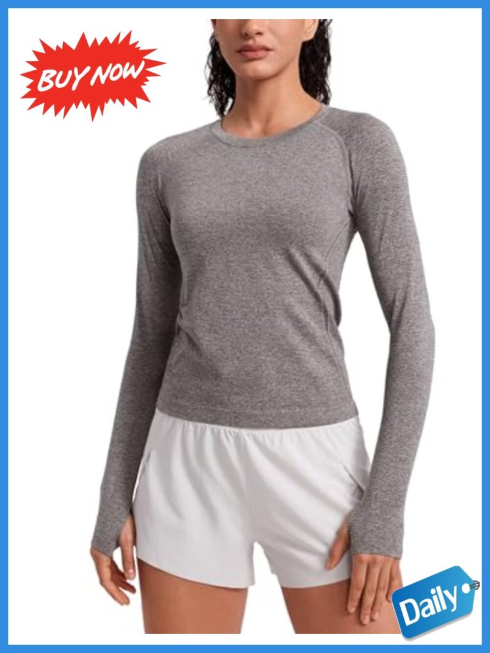 Seamless Long Sleeve Workout Top with Thumbholes - Slim Fit